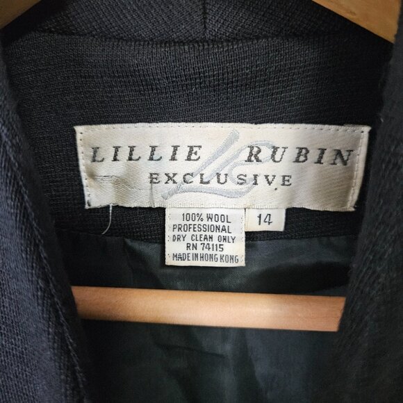 VTG Lillie Rubin Bolero Jacket Sz L Black Beaded Embroidered Wool Event Party - Picture 5 of 12